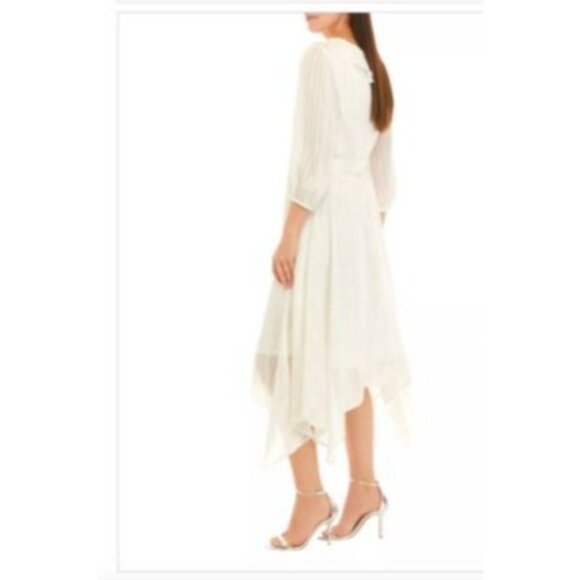 Gabby Skye Women's 3/4 Sleeve Satin Stripe Lurex Chiffon Midi Dress size 12 - Picture 7 of 7